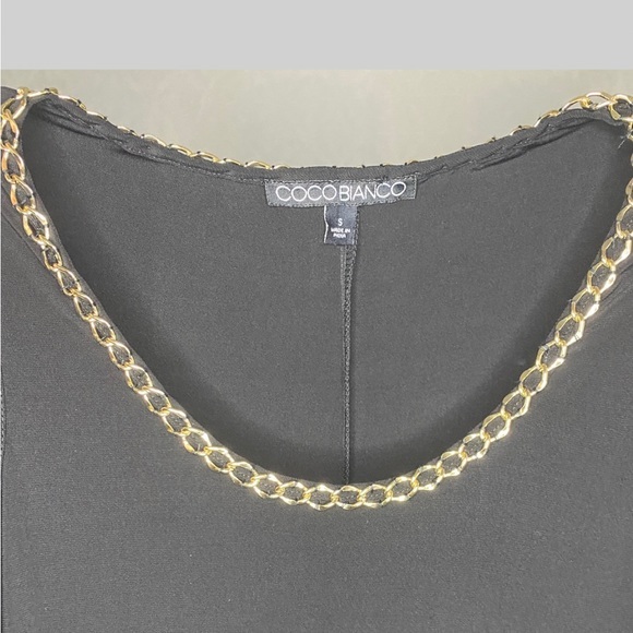 Coco Bianco Black Sleeveless Stretchy Maxi Dress Gold Chain Accent Size Small - Picture 6 of 8